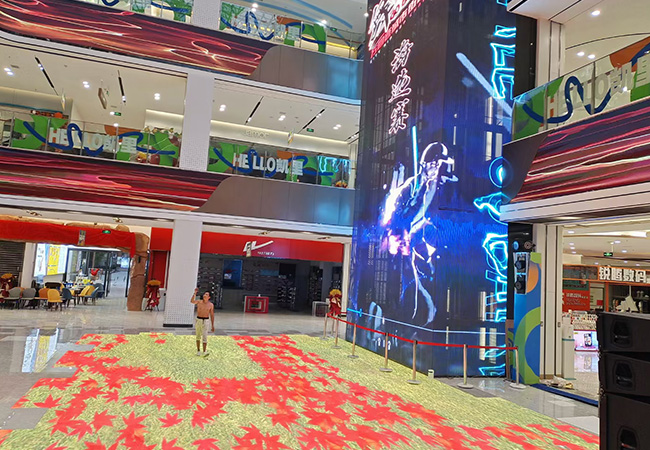 96 sqm of LED floor tile screen and 140 sqm LED transparent screen in Guizhou Kaili Shopping Mall